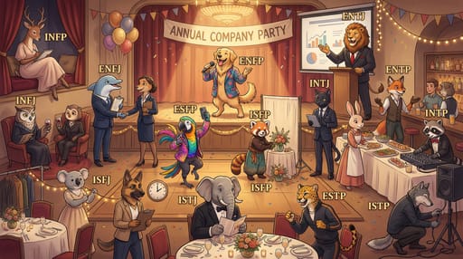 Nano Banana 提示词：MBTI 16 人格动物拟人插画生成器｜Curify AI